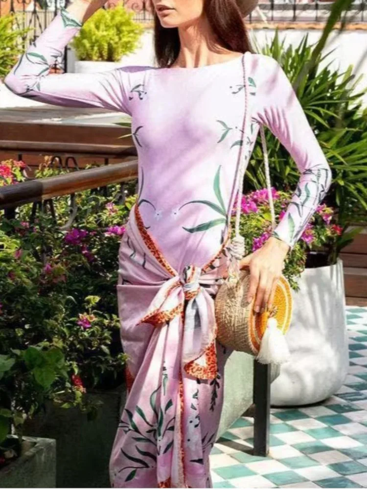 Retro Bikini Printed Fashion Two Piece Swimsuit And Cover Up With Skirt Tight Women's Bandage Summer Beach Luxury Elegant