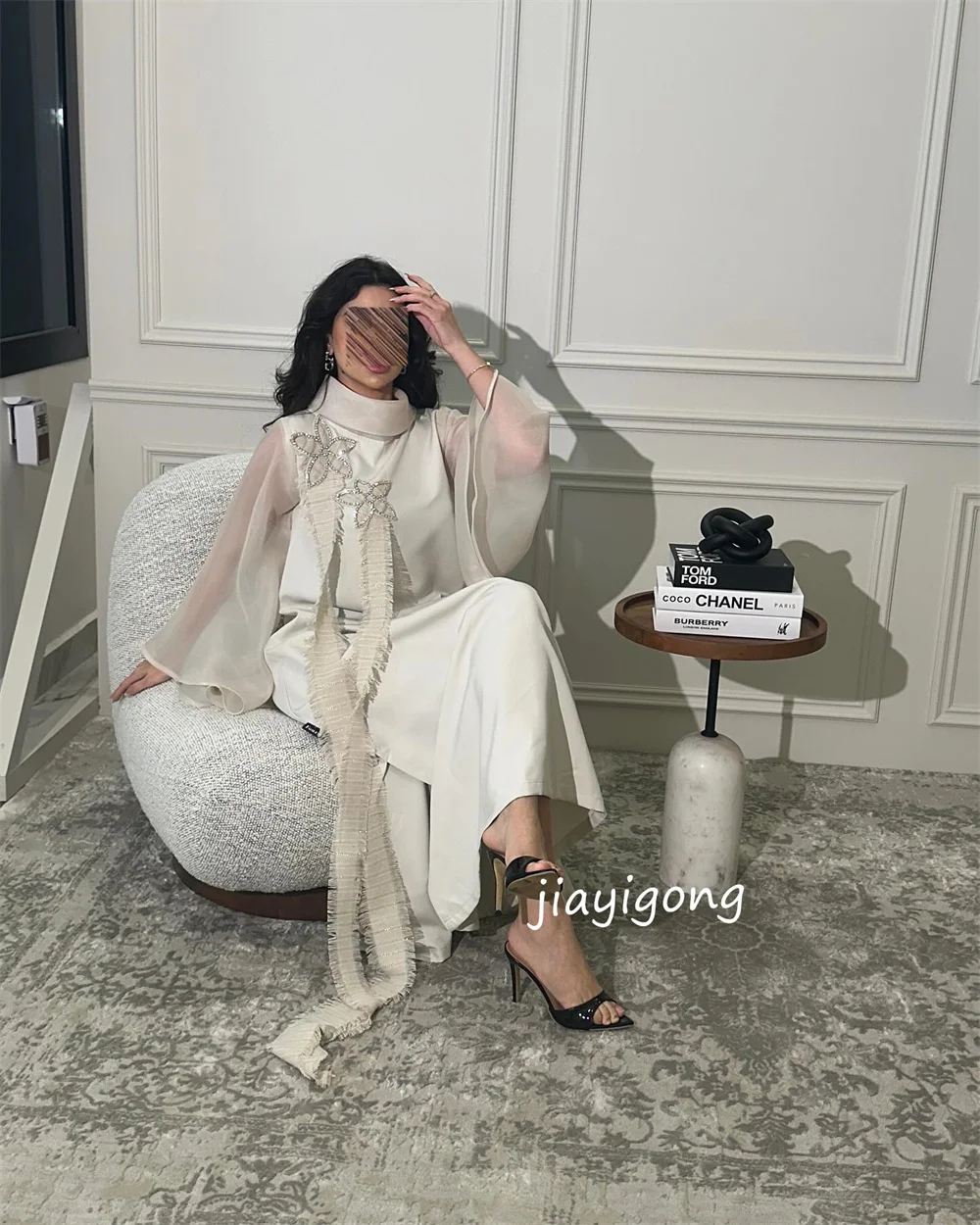 Customized Pastrol Jersey Pleat Pattern A-line High Collar Midi Dresses Bespoke Occasion Chinese Style Sparkle
