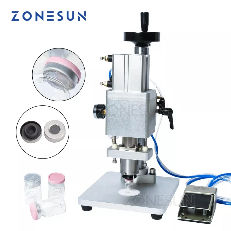 ZONESUN Pneumatic Oral Liquid Solution Penicillin Bottle Capper Aluminum Metal Plastic Medicine Vial Crimper Capping Machine