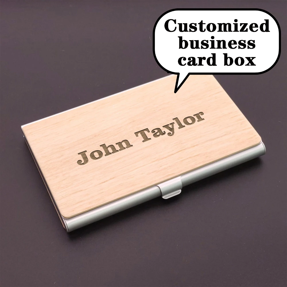 1PC Creative Personalized Name Engraving Natural wood color Business card holder For Bussiness Supplies
