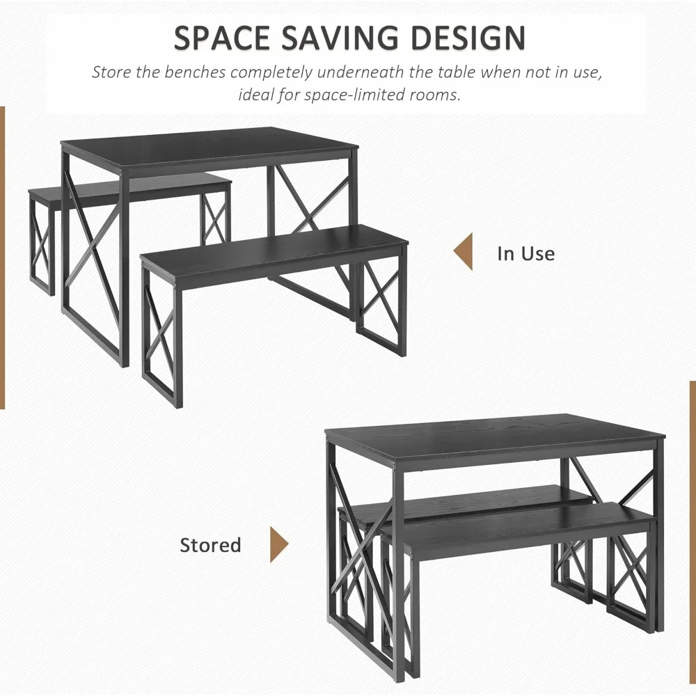 Кухонный стол с 2 скамейками на 4 человека, деревянные обеденные наборы для столовой с металлическим каркасом для уголока завтрака и небольшого пространства, Bl