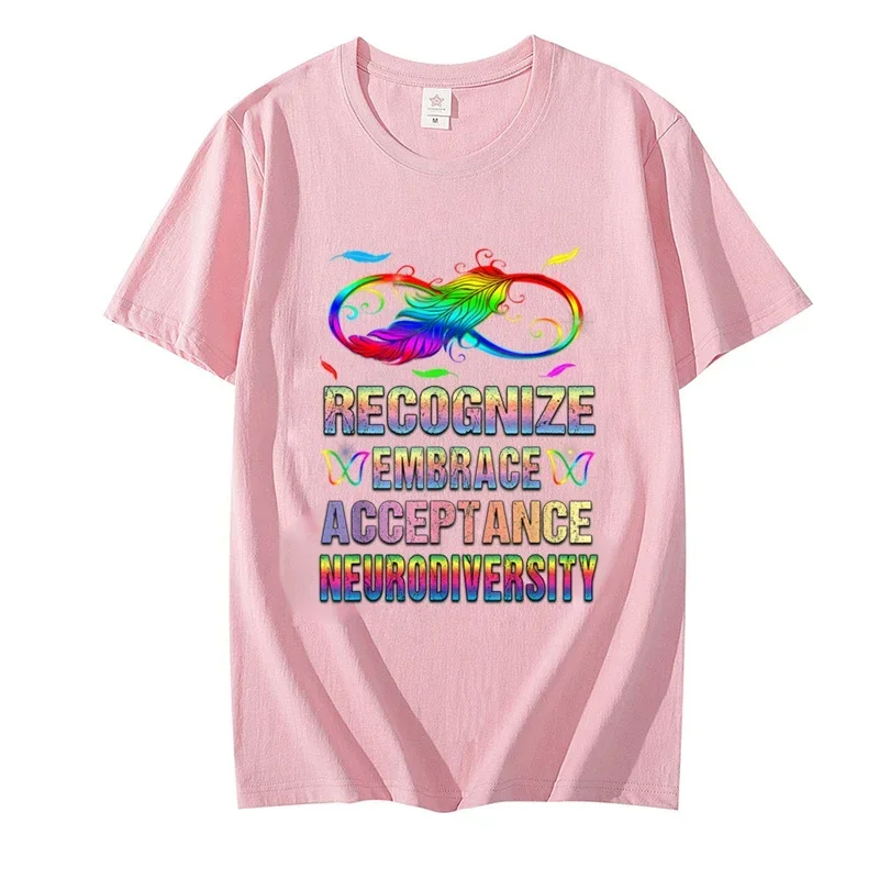 Rainbow Feather Autism Print Women Tee Clothing Personality Casual T-Shirts Fashion Short Sleeve Creative Womans Tops