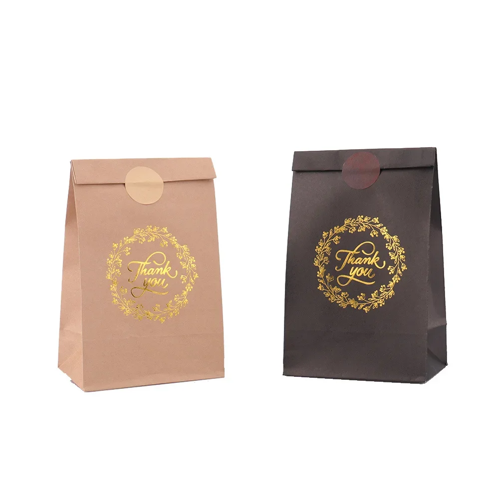 

12/24/48pcs Kraft Paper Candy Snacks Packaging Bags with Stickers Party Gifts Flat Pouch Stamping Hearts Stars Thank You Guests