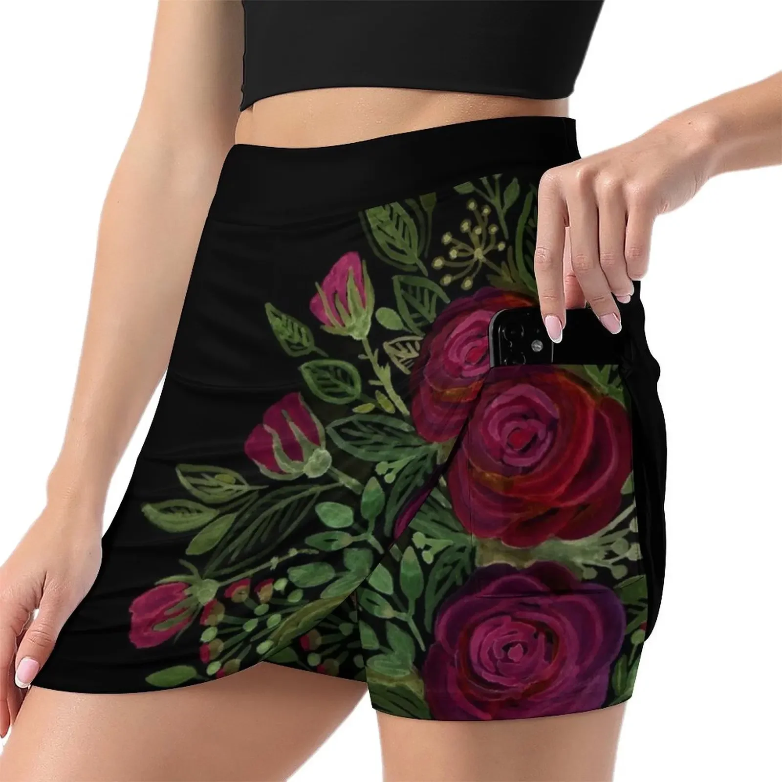 A bouquet of roses on a black background . Mini Skirt dress women summer korean style skirt Short skirt woman