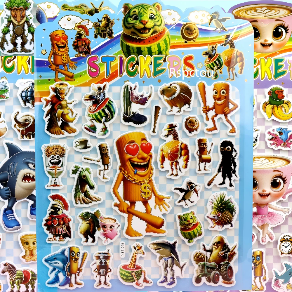 6pcs Tung Tung Sahur Meme 3D Bubble Puffy Stickers Italiaanse Brainrot Decals DIY Laptop Telefoon Dagboek Grappige Decoratie sticker