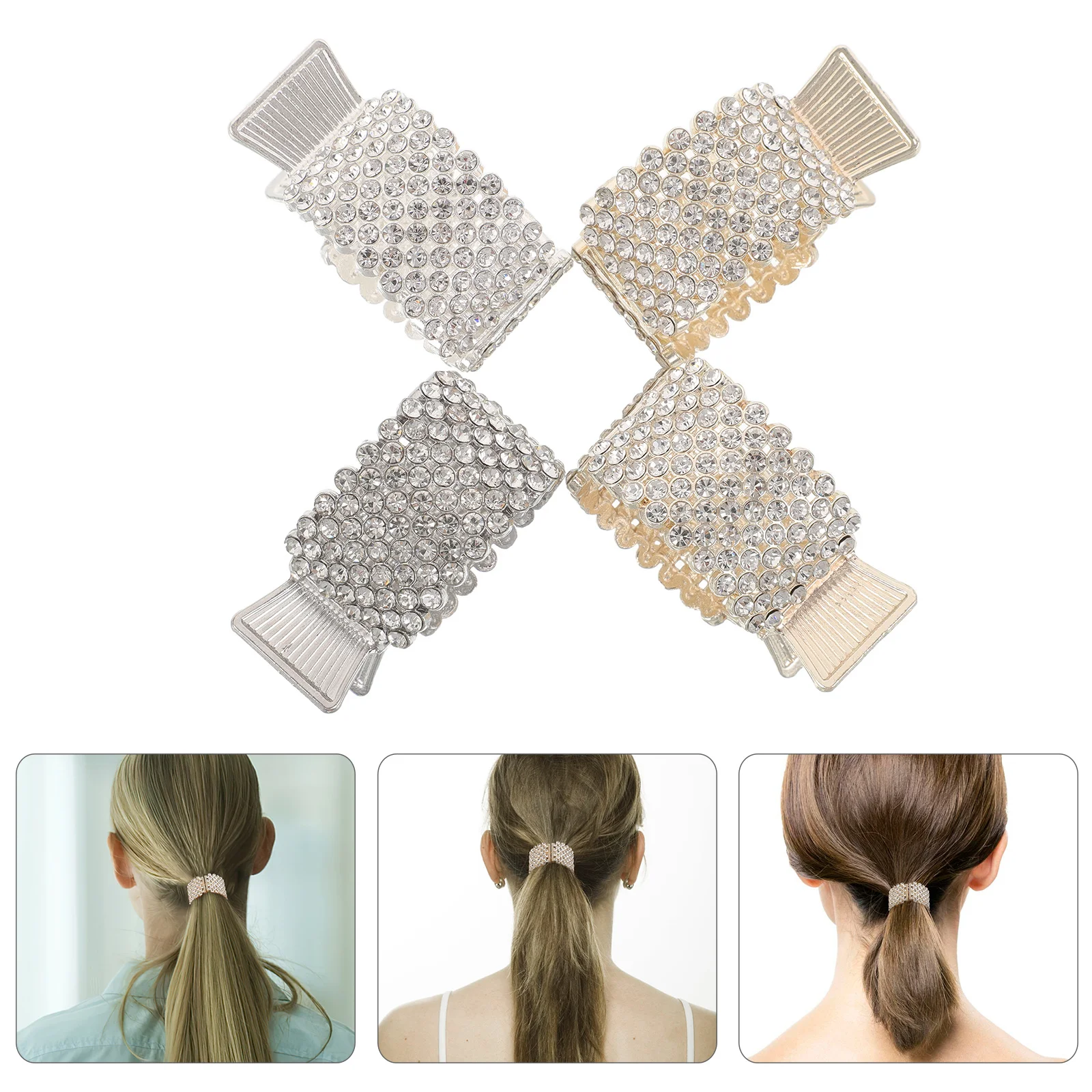 

4Pcs Rhinestone Hair Claw Clips Sparkly Metal Ponytail Holders Durable Hair Accessories for Women Occasions