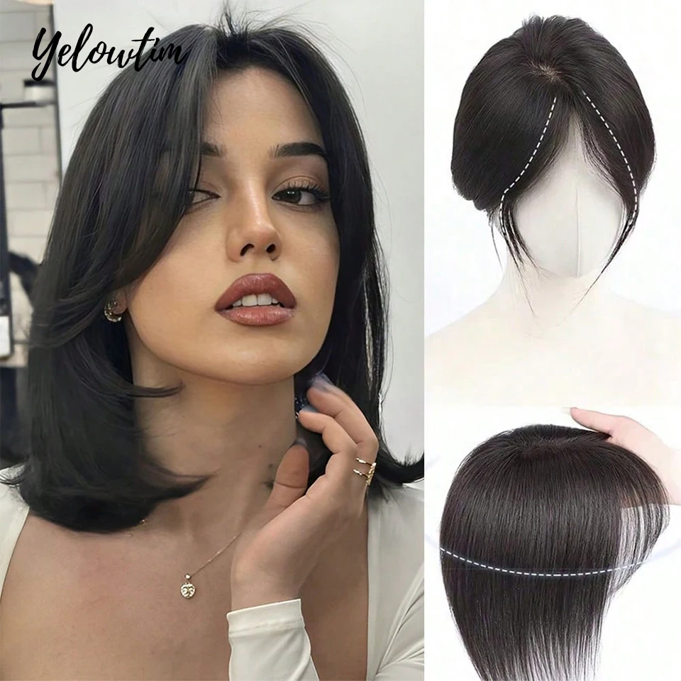 

OLACARE Synthetic Topper Hairpiece False Bang Clip-In Bangs Extension Natural Fake Fringe Invisible Clourse Hairpiece for Women