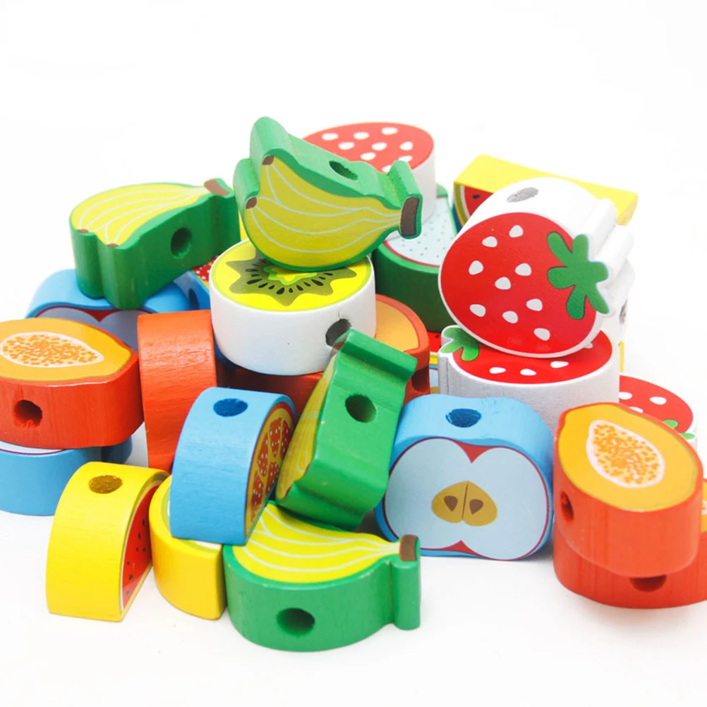 70pcs Fruit Threading Kralen Houten Vetersluiting Voor Peuters Montessori Educatief Stapelen Spel Kinderen Kleur Vorm Erkenning Motor