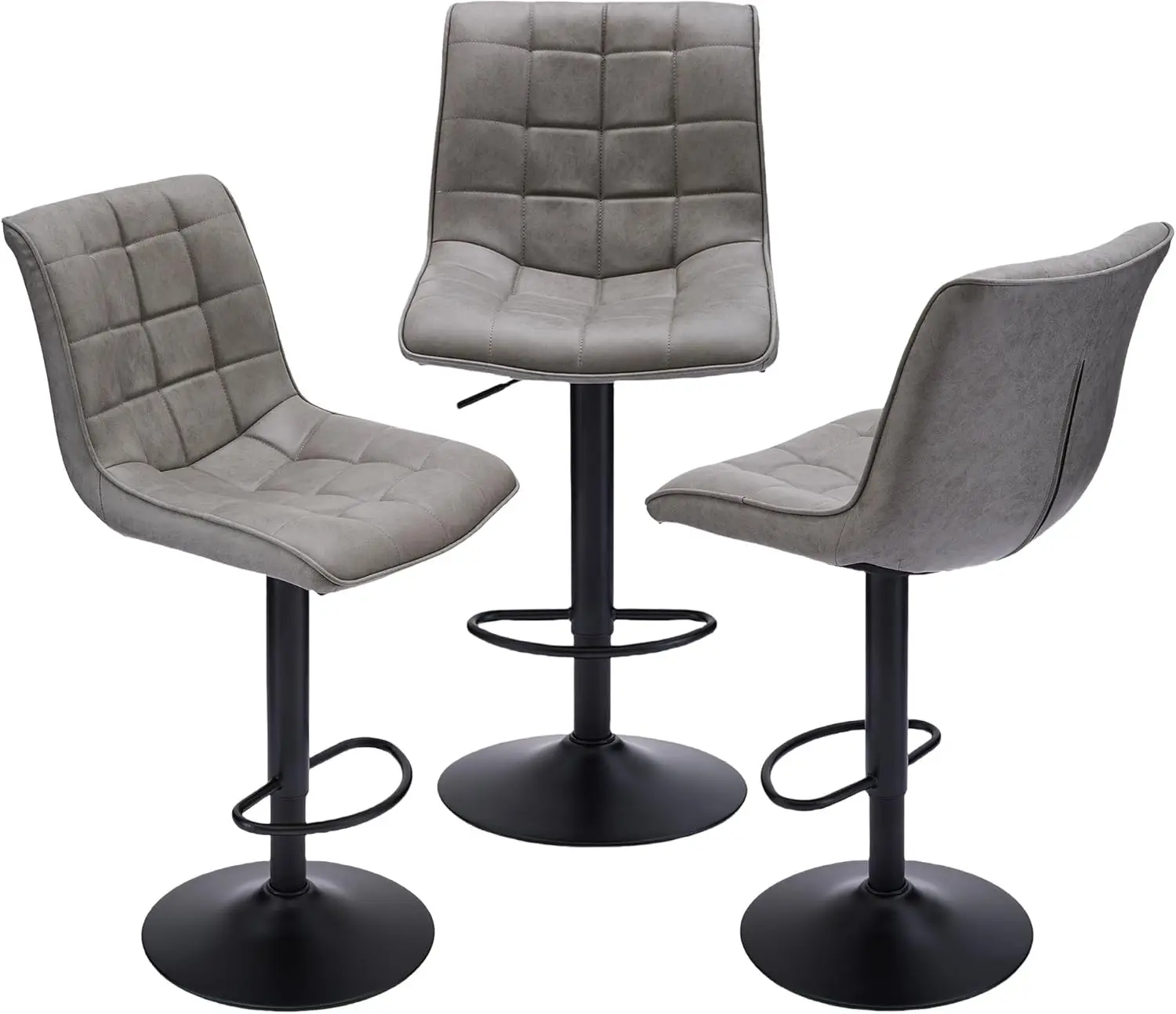 

Swivel Bar Stools Set of 3, Modern Adjustable Bar Stools for Kitchen Island, Gray Kitchen Barstools with Backs, Faux Lea