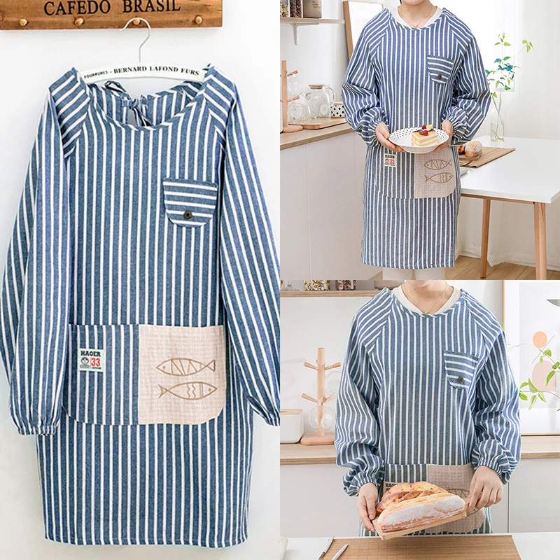 

Long Sleeve Apron Cotton Kitchen With Sleeve Waterproof Oil Resistant Full Body Chore Cooking Reversible Clothing