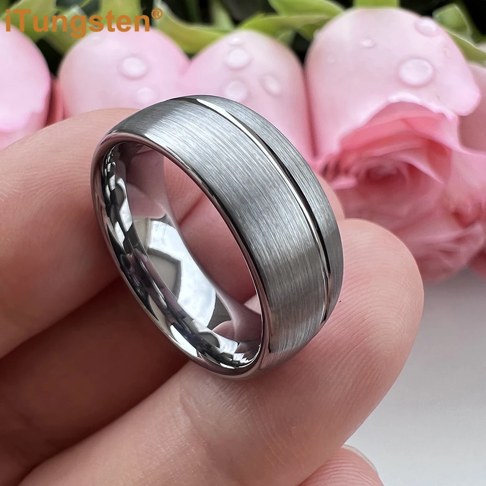 iTungsten Dropshipping 6/8mm Mens Womens Forever Ring Tungsten Fashion Jewelry Offset Grooved Brushed Finish Comfort Fit