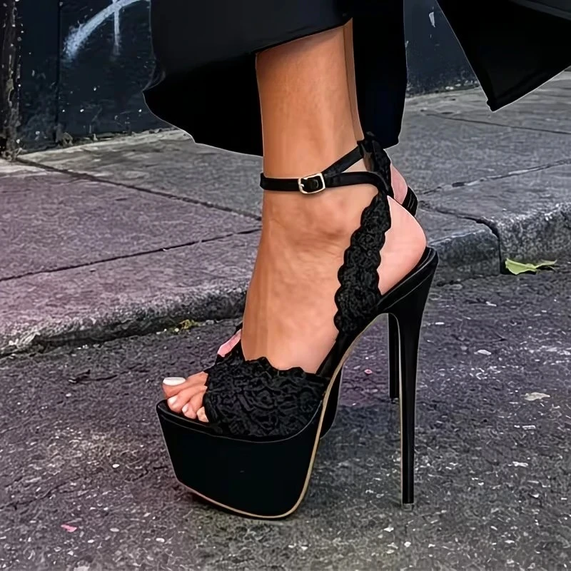 Women's Sandals Summer Sexy Open-toe 16cmHigh Heels Designer Waterproof High Heel Sandals Fashion Black Show Stomp Women's Shoes