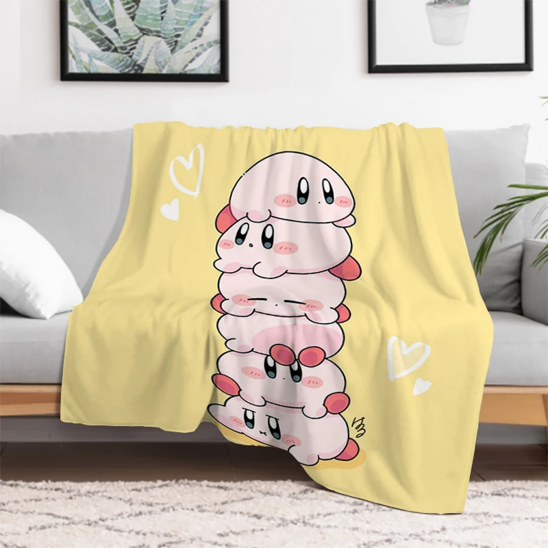 K-Kirbys Cute Cartoon Blanket Fluffy Soft Blankets for Bed Furry Warm Winter Throw Sofa & Throws Double Decorative Anime Custom