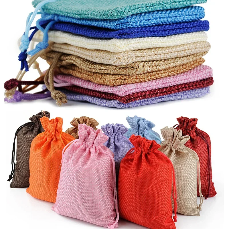 

10Pcs Jute Natural Burlap Bag Jute Gift Bags Multi Size Jewelry Travel Storage Pouch Mini Candy Jute Packing Bags for Gift Bag