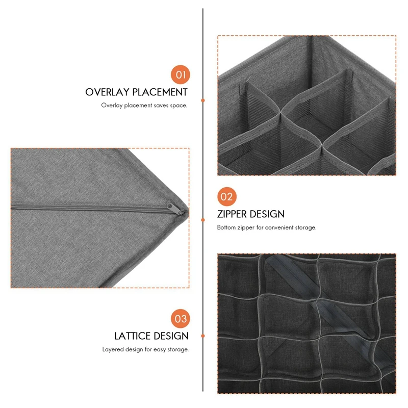 ABWR-2 Pak kloset kaus kaki Organizer laci pembagi, 24 sel dilipat lemari kabinet pengatur kotak penyimpanan pakaian dalam untuk Stor
