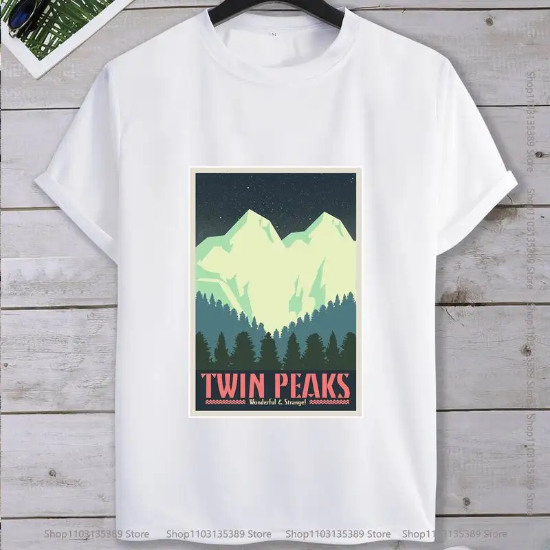 Camiseta clásica blanca con logotipo de TWIN PEAKS, ropa de calle de algodón, Harajuku