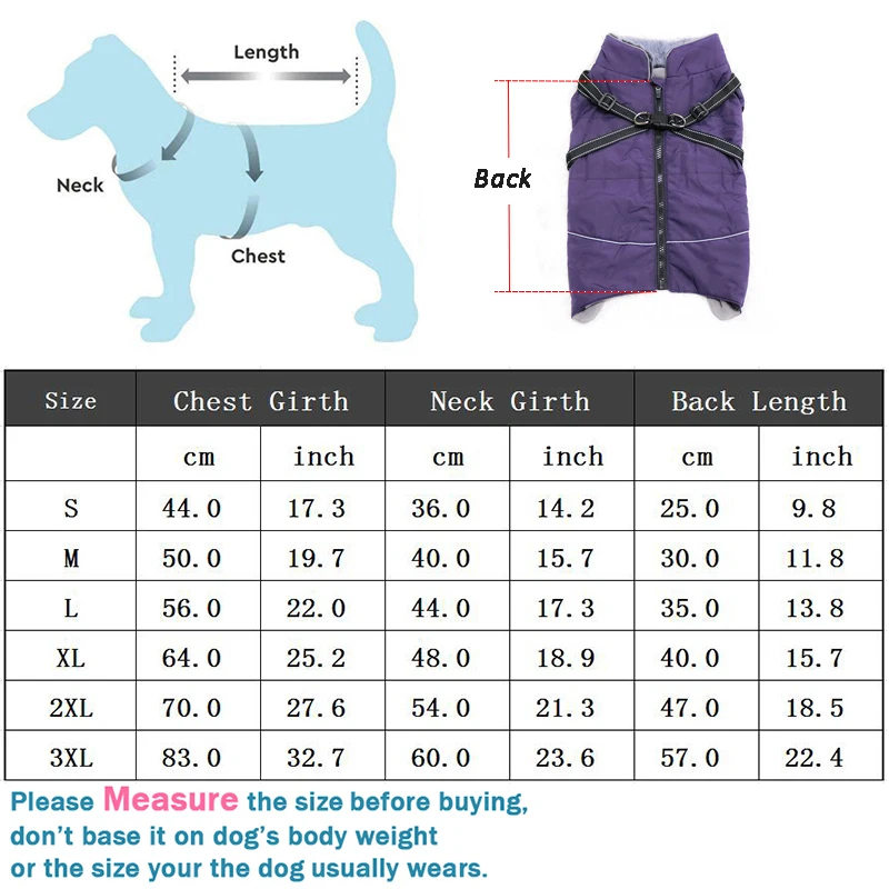 Winter Pet Dog Clothes with Harness for Medium Large Dogs Waterproof Warm Coat French Bulldog Labrador Jacket Pug Poodle Costume