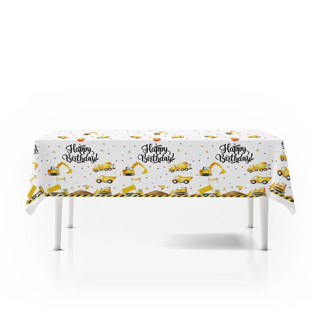 Nappe de fête jetable 130cm*220cm sur le thème des tracteurs de chantier, fournitures de décoration pour anniversaire d'enfants et festival