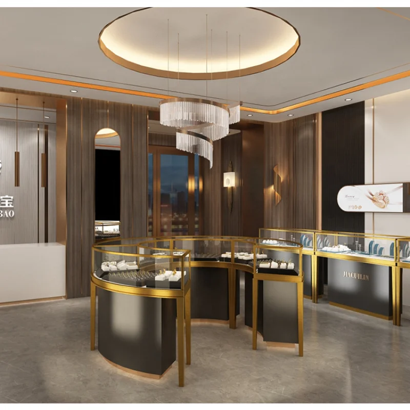 custom.Combination Metal Frame Sector Fan-Shaped Guangzhou Jewelry Led Mirror Storage Display Cabinet With Light