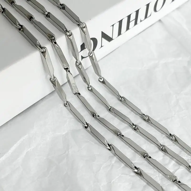 Modern Bar Link Necklace Solid Stainless Steel Geometric Stick Chains For Man Mirror-Polished Minimalist Style For Men Women