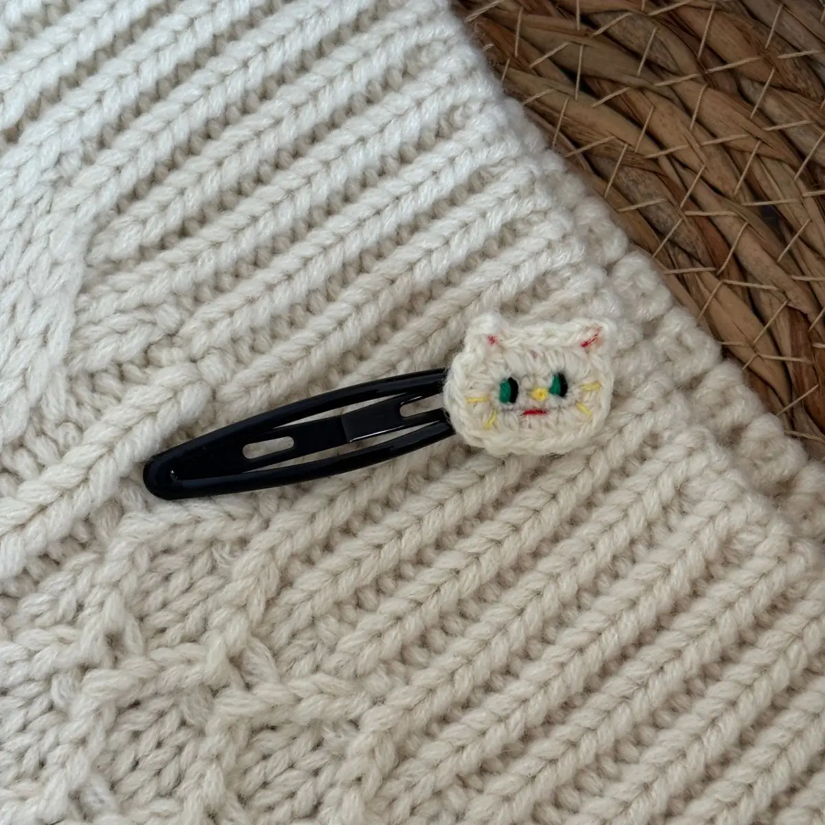 Hair Clip Cute Cartoon Kitten Yarn Crochet Handmade Knitted Bangs Side BB Metal Portable Multicolor Kids Girls Daily Party