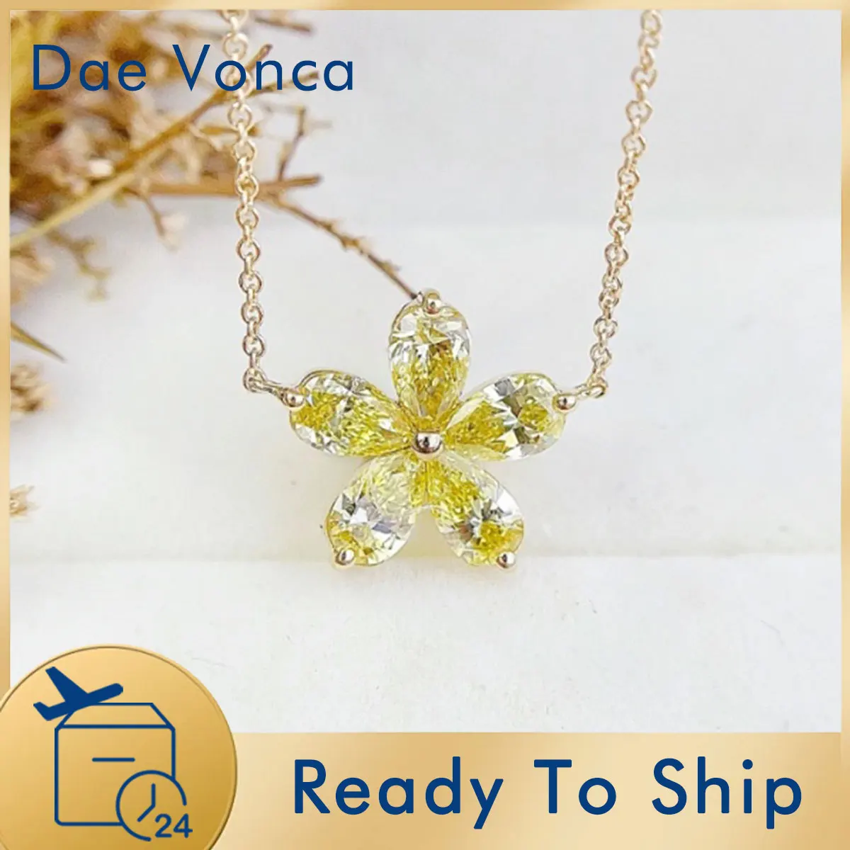 18K Yellow Gold Yellow Diamond Necklace Charm Flower Pendant Pear Shaped Lab Grown Diamond Necklace Birthday Gift For Girlfriend