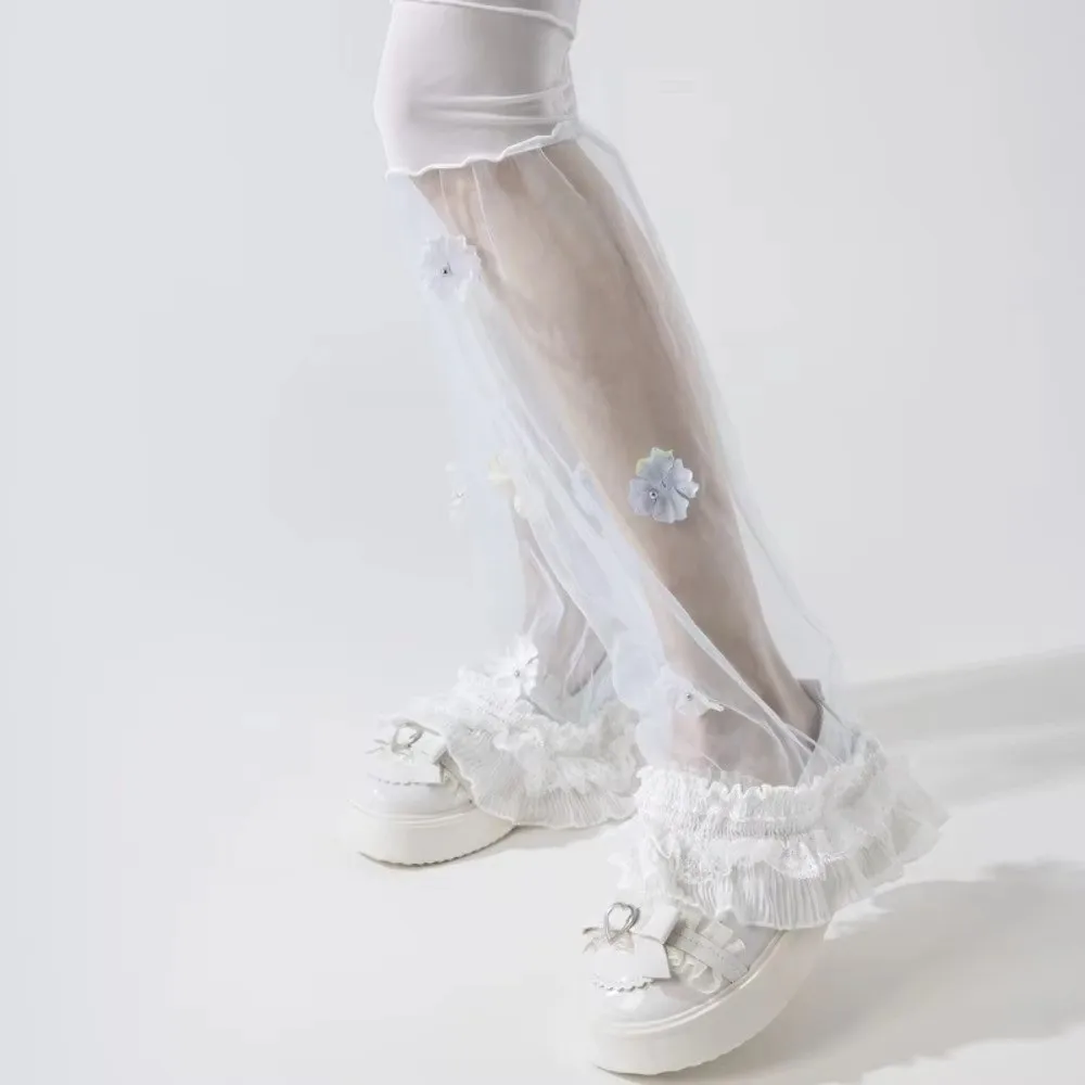 New Sheer Thin Over Knee Leg Warmers Gauze Flared Flared Leg Warmers Floral Decoration Slouch Socks Summer Outfits