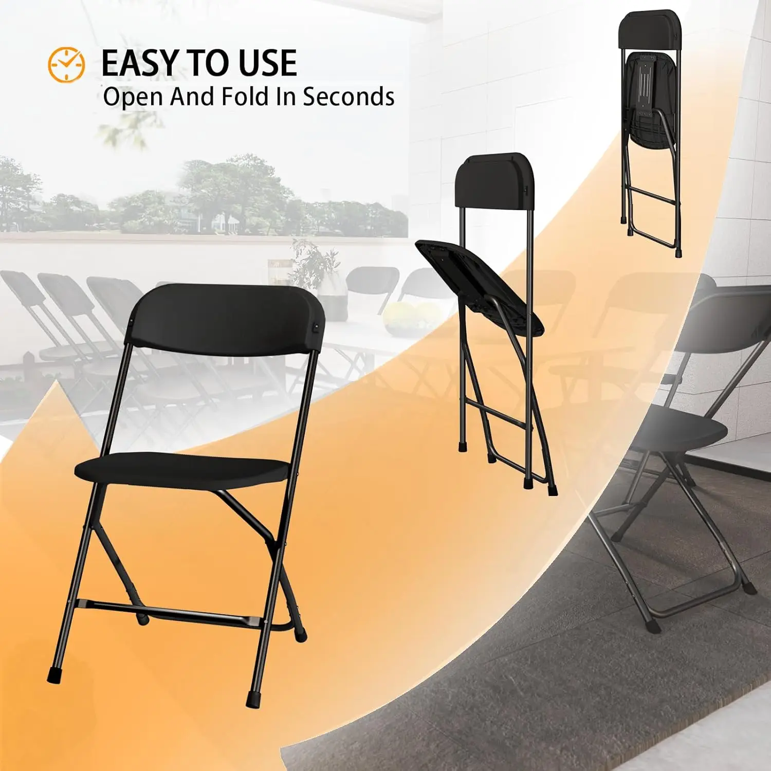 20 Pack Black Folding Chairs,Portable Party Chairs,Plastic Folding Chair,350lb Stackable Commercial Seats with Steel Frame image 6