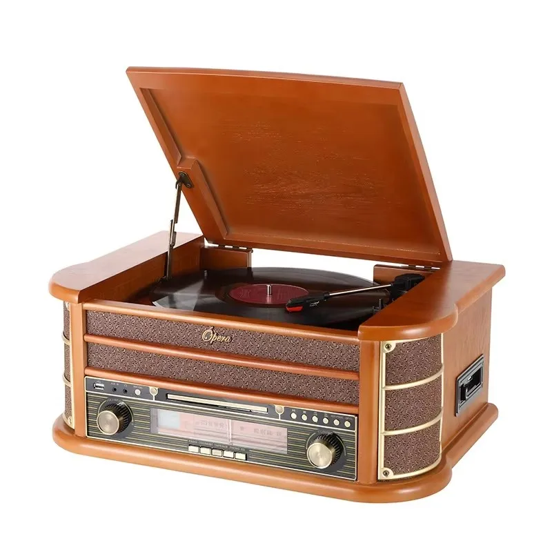 Turntable USB SD Bt Wooden Player Vinyl Gramophone