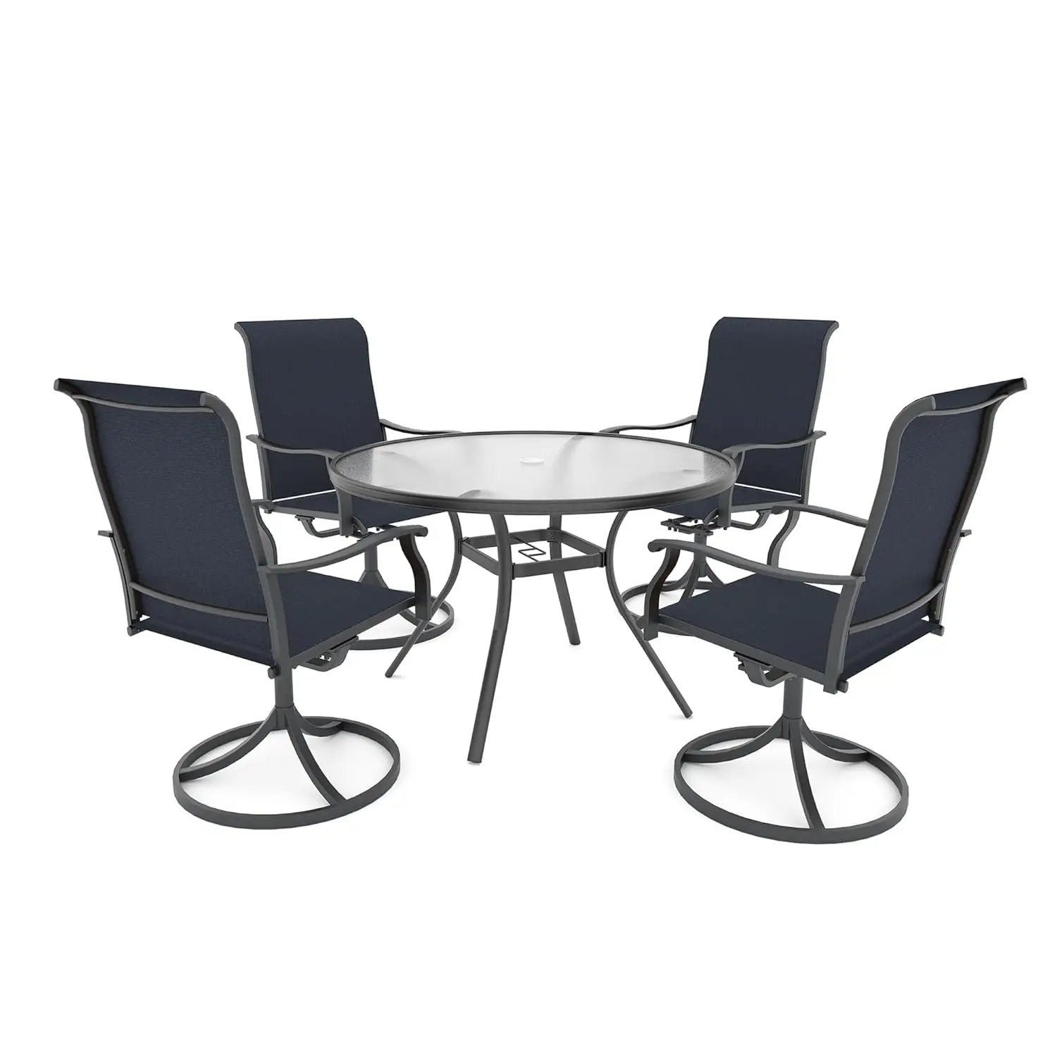 

#5-Piece Outdoor Patio Dining Set With 4 Swivel Chairs & Round Glass Table All Weather Lawn Garden, Customized