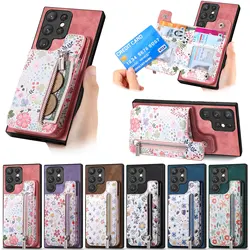 Vintage Zipper Cards Solt Wallet Leather Case for Samsung Galaxy A54 A34 A14 A53 5G S23 Ultra S22 S21 Plus Bag Coin Purse Cover
