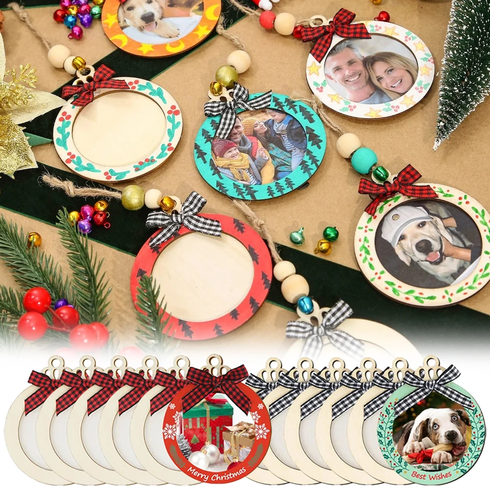 

6/12/24PCS DIY Wood Hanging Decor for Xmas Tree Wooden Christmas Photo Frame Ornaments Holiday Party and Home Decoration navidad