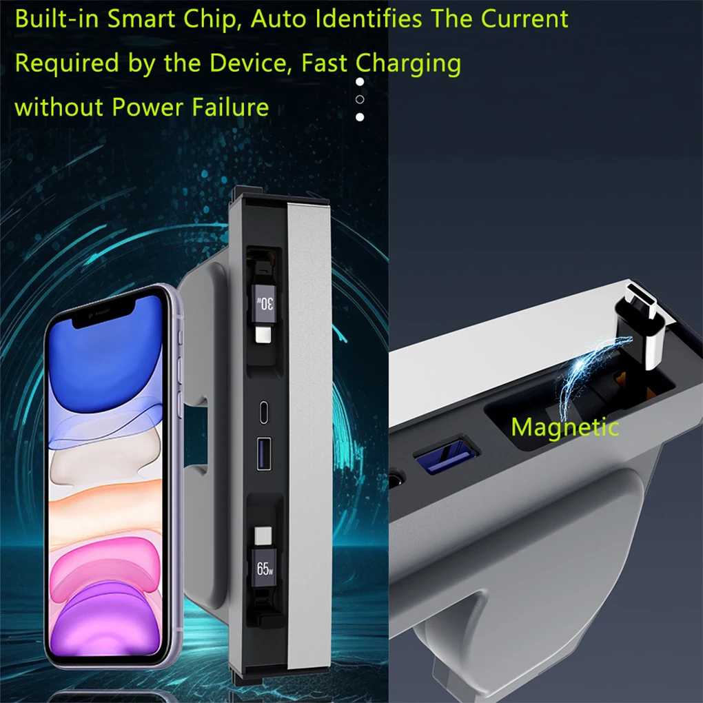 USB Charger Hub Intelligent Docking Station 4-Port Retractable Phone Charger For Center Console Type-C+Type-C