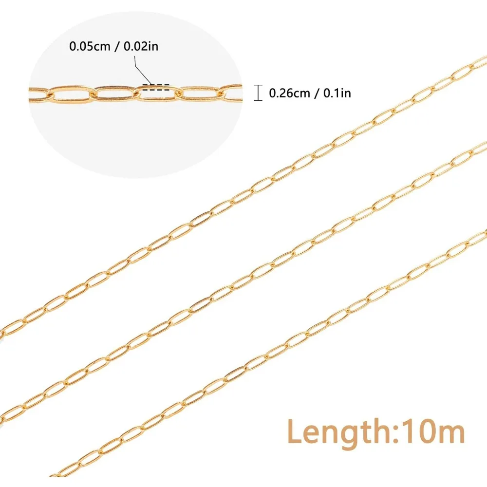 32Feet Gold Paperclip Chains Link Spool Bulk Necklace Length 7.6mm Width 2.6mm for Women Jewelry Necklace Bracelet Pendant