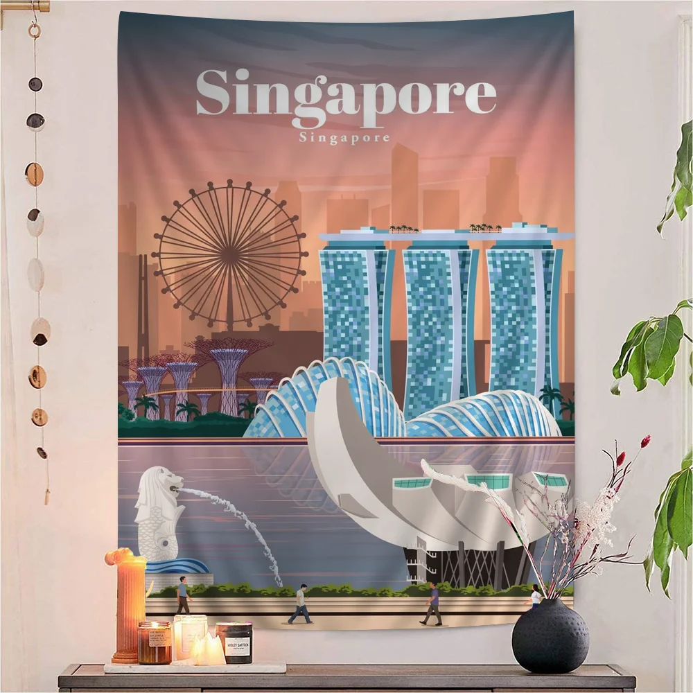 

World Cities Travel Cartoon Tapestry Bohemian Wall Tapestries Mandala Home Decor