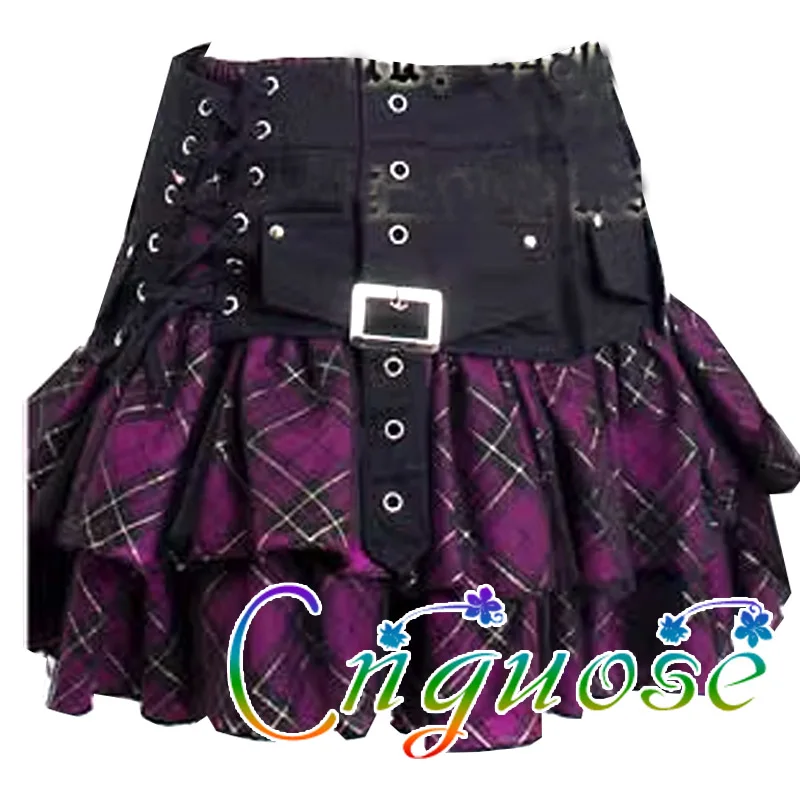 

2023 Kill Matt Bandage College Style Purple Plaid Grid Punk Gothic Tutu Mini Short Cake pleated Skirt for Womens Skirts