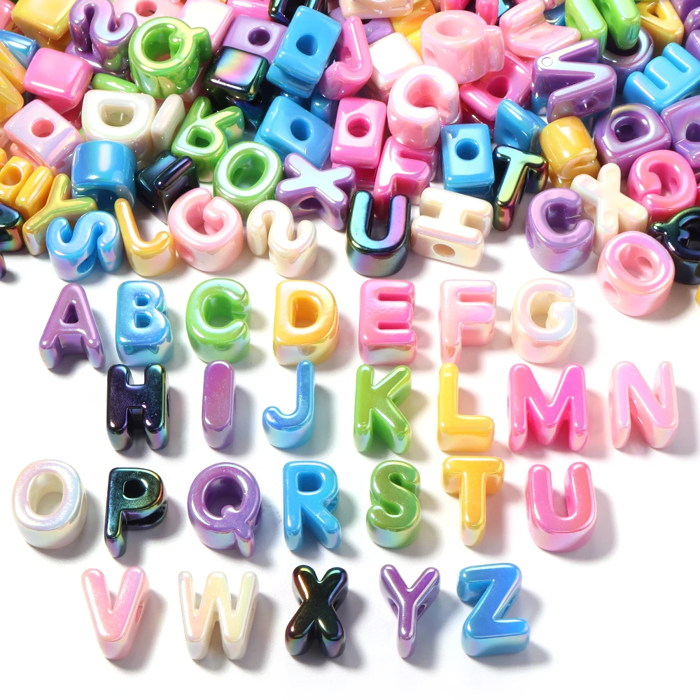 10-26pcs UV Colorful Shell Acrylic Alphabet Beads Big Side Hole Letter Loose Spacer Beads For Bracelet Keychain Jewelry Making