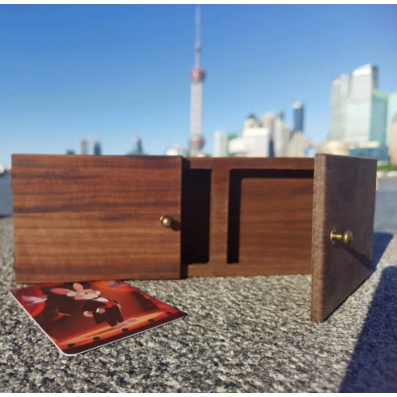 Luksusowe magiczne efekty z przesuwaniem kart (edycja z drewna orzechowego) - iluzje sceniczne, klasyczne rekwizyty magii, sztuczki.