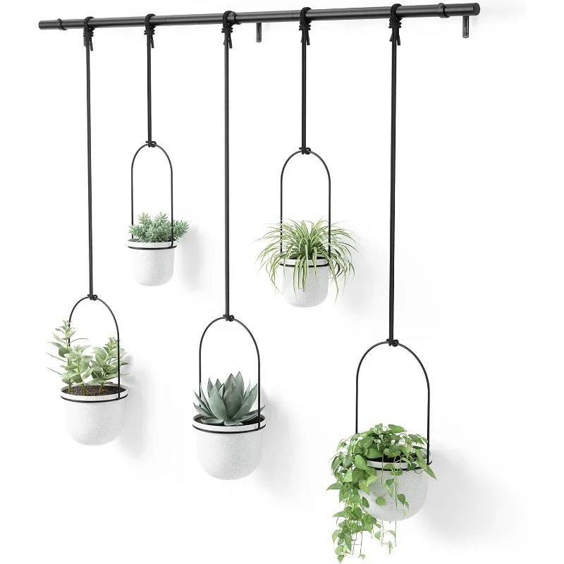 Triflora Hanging Planter for Window, Indoor Herb Garden, Set of 5, White/Black