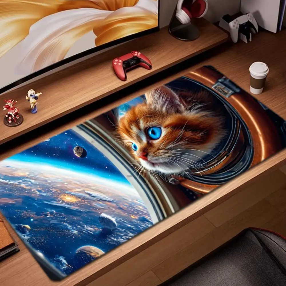

Коврик для мыши Space Cat, игровые аксессуары, коврик для клавиатуры, XXL, большой запирающий край, 900X400 мм, настольный коврик, игровой коврик для мыши