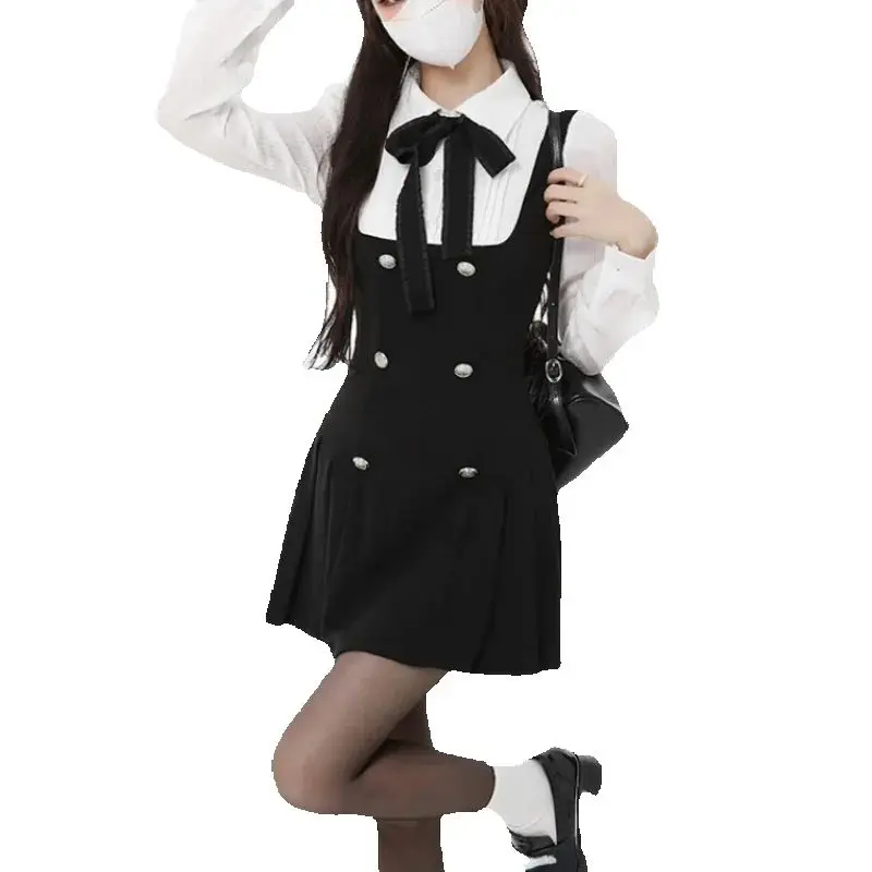 

Long Sleeve Female Korean Autumn Summer Dress Women Bow Casual Y2k 2025 Slim Chic Fashion Elegant Black Party White df44