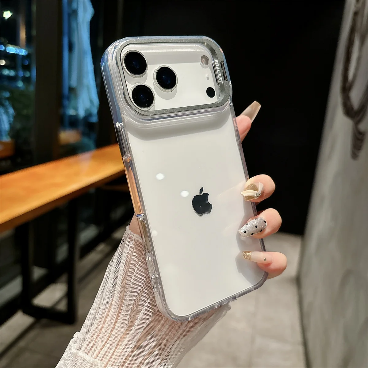 Transparente Hartschalen-Handyhülle für iPhone 18 17 Air 16 15 Plus 14 13 12 Pro Max mit Metallhalterung, Stoßfeste Schutzhülle – Detail 5