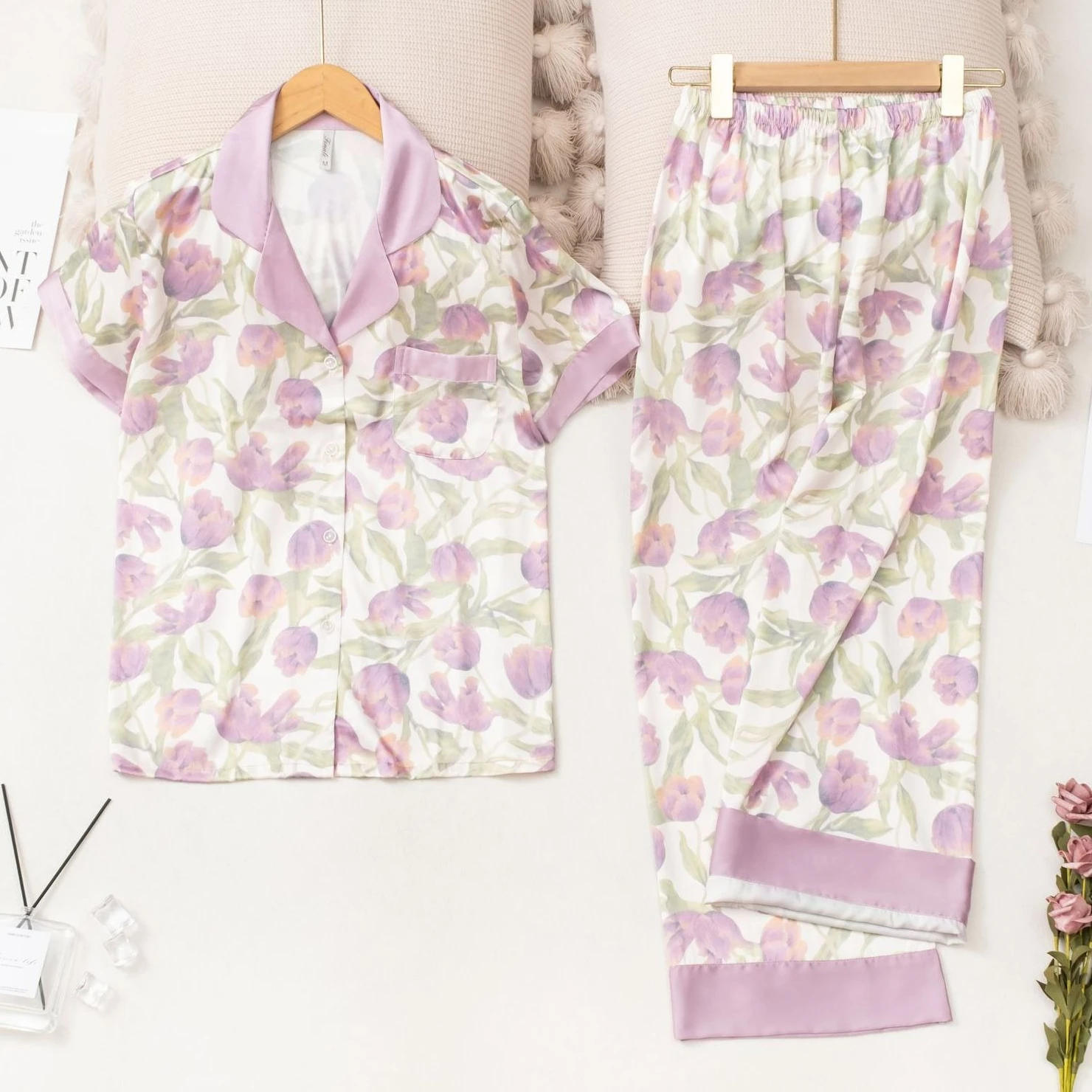 

Комплект пижам Twinset с длинными рукавами, женский пижамный костюм с принтом, весенне-осенний комплект для сна, атласная ночная одежда, домашняя одежда