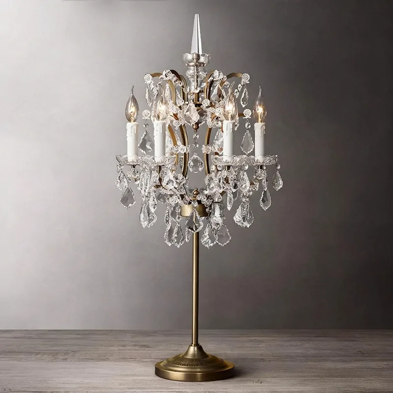 Living room study decorative lamp, retro white French candle wrought iron crystal lamp c