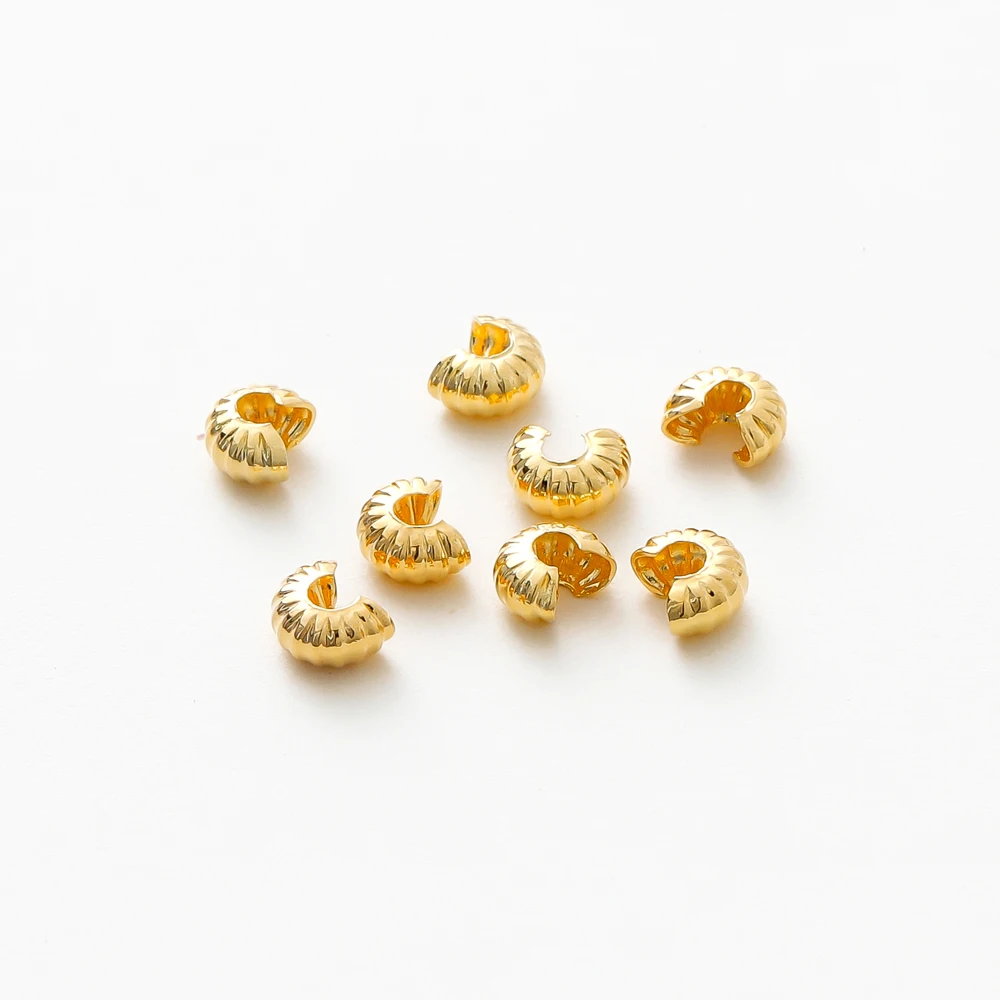 5mm 14K 18K Gold Plated Open Crimp Covering Beads Pumpkin Pattern Crimp Accessories End Beads Stopper DIY Jewellery Making