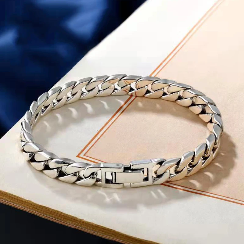 

YIZIZAI Men Cuban Chain Bracelet for Men Women Fashion Locomotive Rock Bicycle Silver Plated Bracelets Male Jewelry Gifts