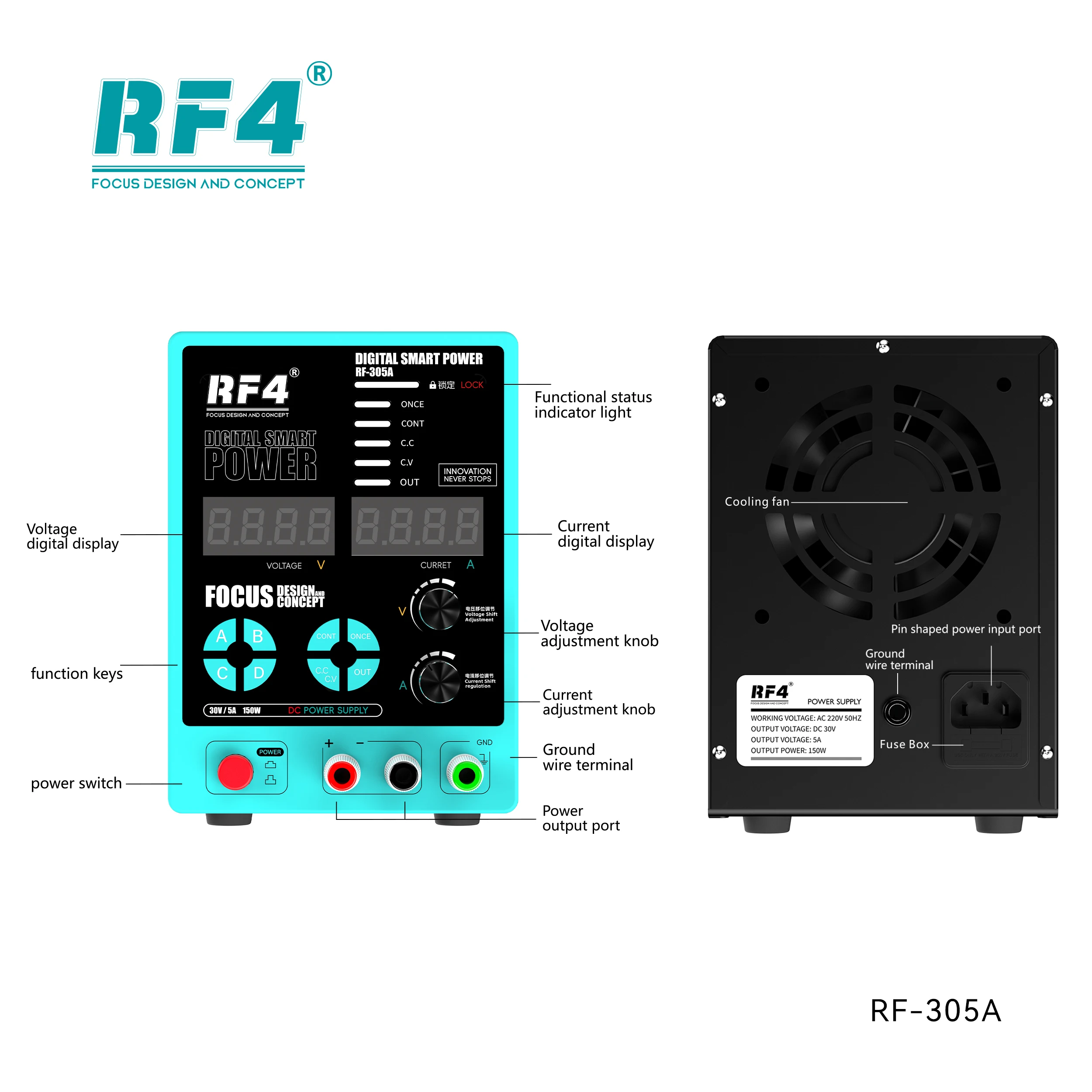 RF-305A Microscope CNC DC Power Supply, Digital Display, Fast Preset, Multiple Safety Protection, Equipment Maintenance