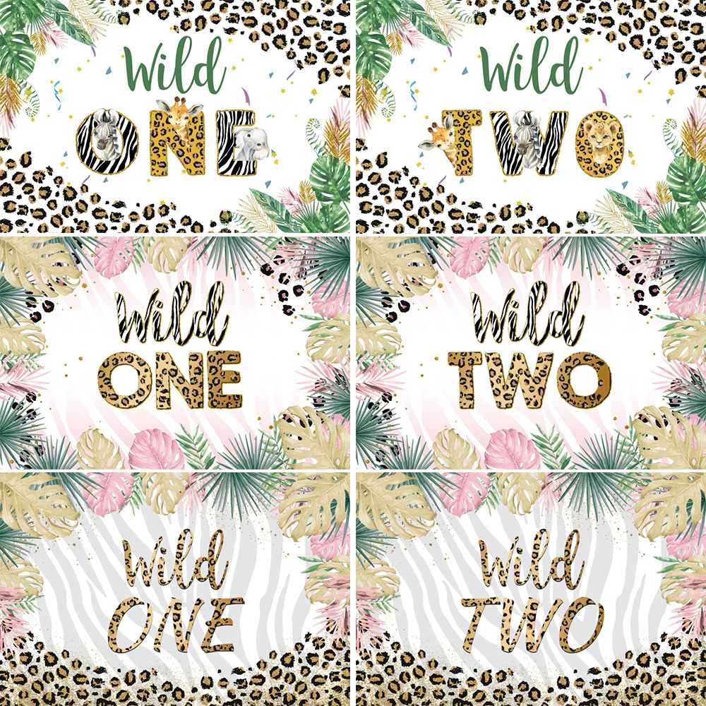 Wild One Baby 1st 2st 3st Birthday Party Photography Backdrop Leopard Print Green Leaf Decoration Kids Shower Background Studio