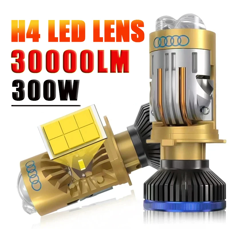 H4 Bi LED Projector Mini Lens Auto Headlight Lamp 300W Canbus 6000K High Low Beam Car Motorcycle Cut-off Line Bulb With Fan