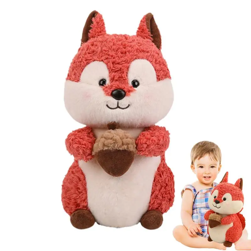 Squirrel Plushie Toy Stuffed Squirrel Plushie Doll Cute Wildlife Room Decor Huggable Furry Squirrel Toy For Toddler Boys Girls